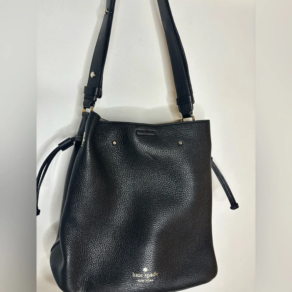 Kate Spade Black Pebble Leather Bucket Bag